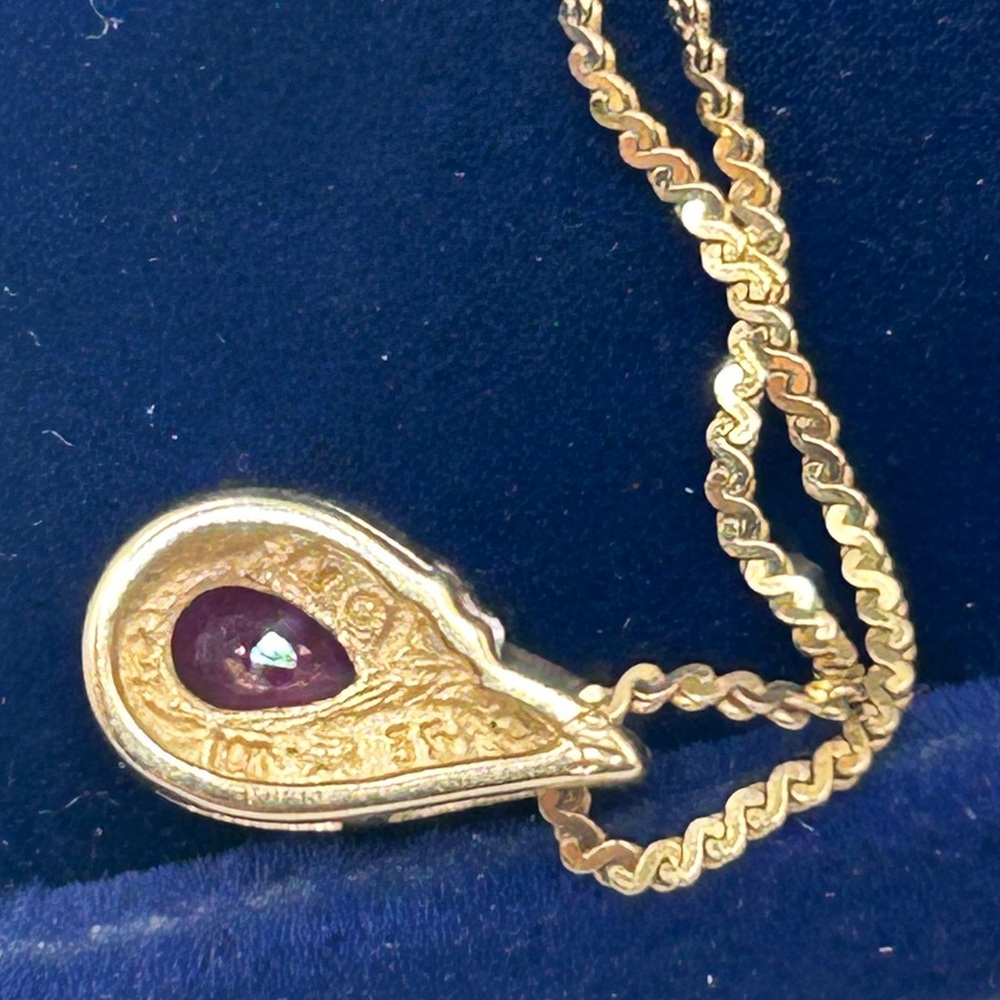 Vintage Ruby 10k Solid Yellow Gold Diamond Pendant - image 2